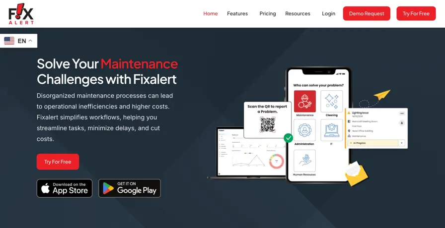 FixAlert, Maintenance Platform homepage